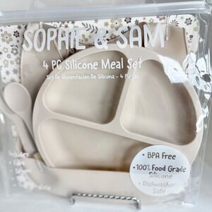 BPA Free Sustainable,Silicone Dishware 4PC BabyToddler W/SuctionPlate,Beige,6M+